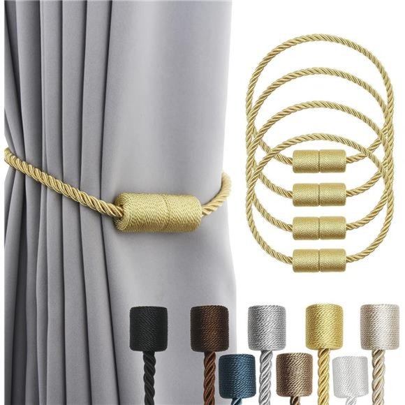 4 Pack Gold Strong Magnetic Curtain Tiebacks Outdoor Elegant Decorative TieBacks - Picture 1 of 6